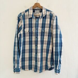 Lucky Brand Heavy Weight Cotton Blue Plaid Snap Button Jacket Size L EUC